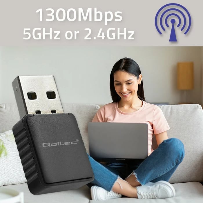 Adapter WiFi Qoltec 56988, mini, USB, 1300 Mbps, i zi