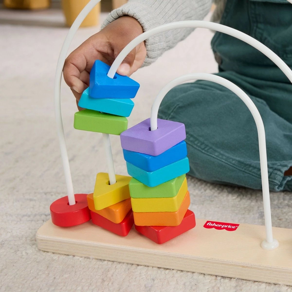 Lodër druri edukative me rruaza rrëshqitëse, Fisher-Price, JFG15, 21 elemente, multingjyrëshe
