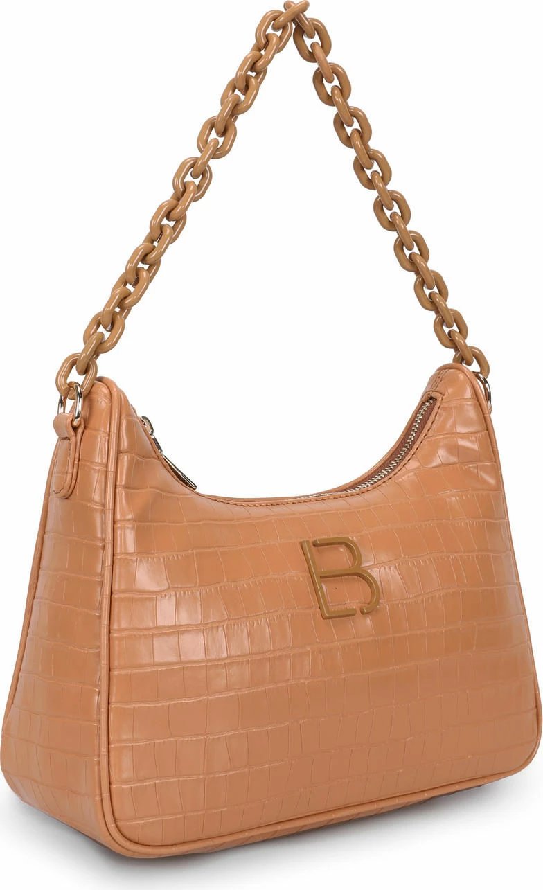 Çantë shpatulle Lucky Bees, ngjyrë tan, model Croco, 27x10x20cm