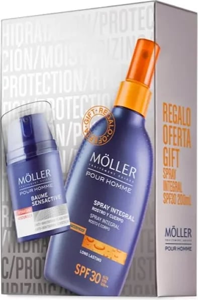 Set kujdesi diellor për meshkuj Anne Möller Pour Homme Baume Sensactive dhe Spray SPF30, 2 copë