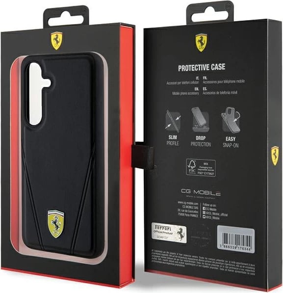 Mbështjellës Ferrari Hot Stamp V Lines MagSafe për Samsung Galaxy S24, i zi