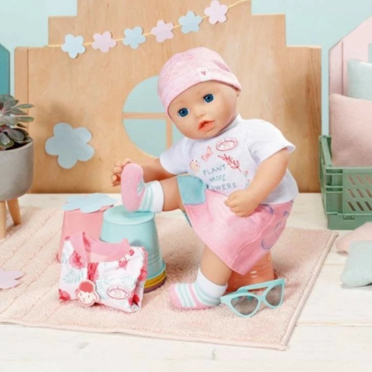 Set rrobash pranverore për kukull Baby Annabell Zapf 43 cm, rozë/blu, me aksesorë