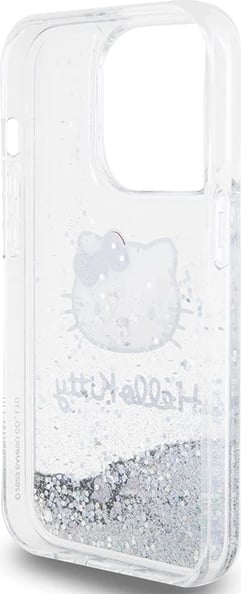 Mbështjellës Hello Kitty Liquid Glitter Charms Kitty Head për iPhone 13 Pro Max, argjendtë