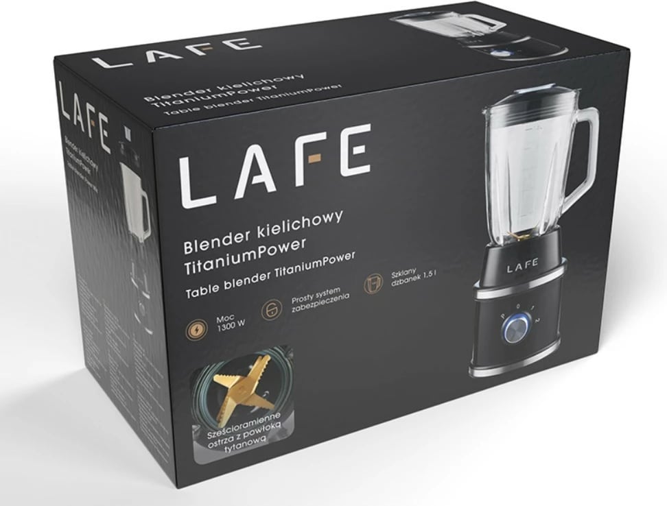 Blender me kançë, Lafe, LAFBLE47472, 1.5L, 1300W, 2 shpejtësi, titanium, i zi