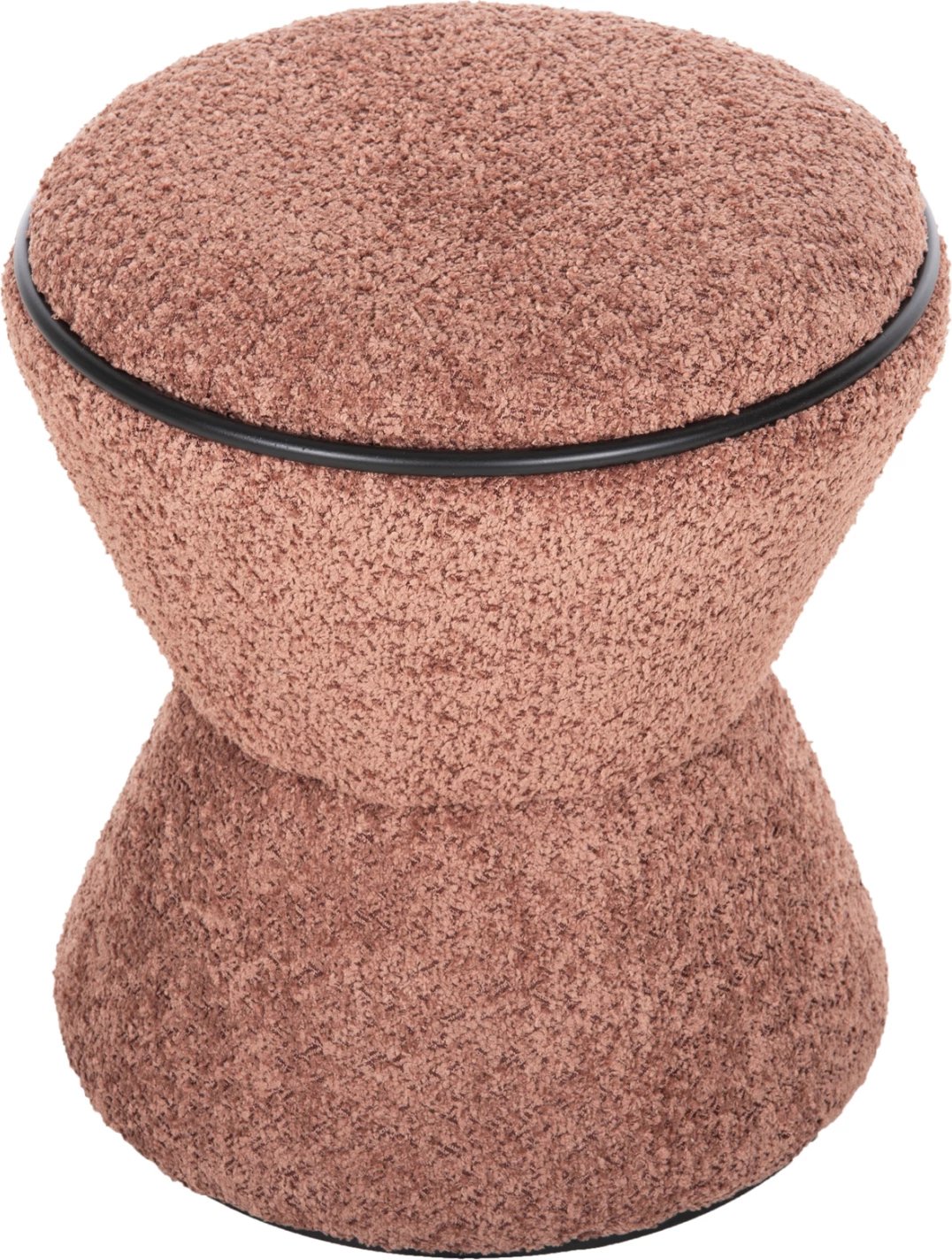 Karrige për bar, rrethore, LINNER, FH9604.02, pëlhurë boucle, detaj rozë e zezë, D38x44 cm