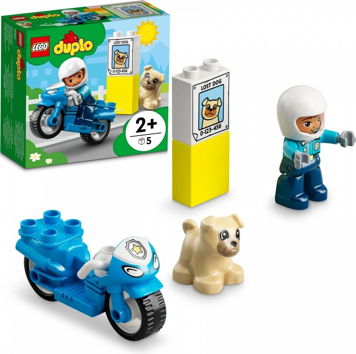 Set lodrash LEGO DUPLO Police Motorcycle 10967, për fëmijë, 5 pjesë, Blu