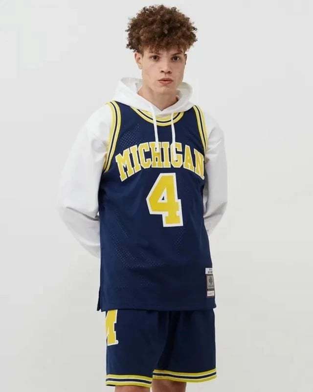 Fanellë për meshkuj Mitchell & Ness NCAA Swingman Road Jersey Michigan1991 Chris Webber, blu marine