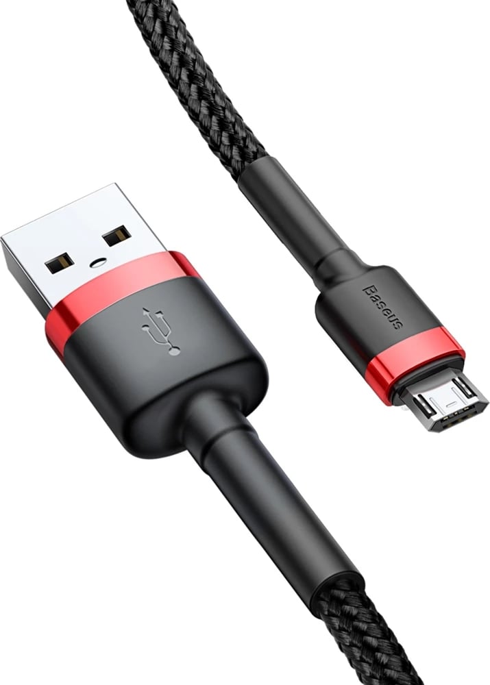 Kabllo Baseus Cafule CAMKLF-B91, USB-A në micro USB, 1m, e zezë/kuqe