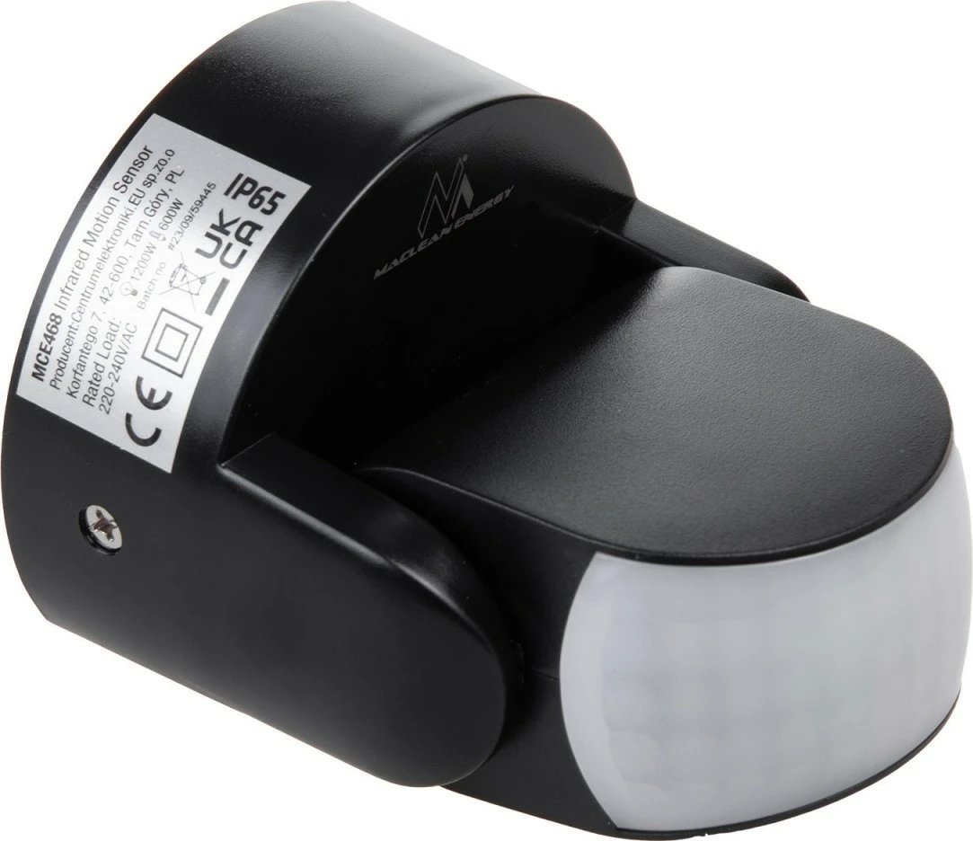 Sensor lëvizjeje PIR, Maclean, MCE468B, IP65 12 m 220-240V 600/1200W, e zezë