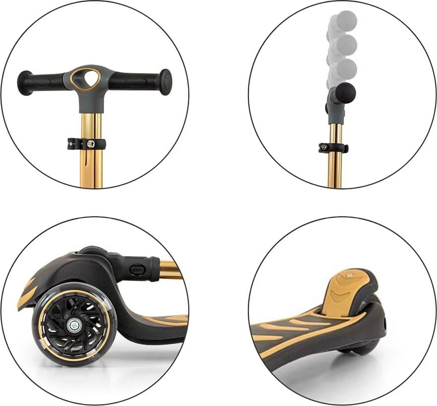 Trotinetë, Milly Mally, Boogie, 3 rrota, lartësi e rregullueshme, rrota me drita LED, deri 50 kg, e artë