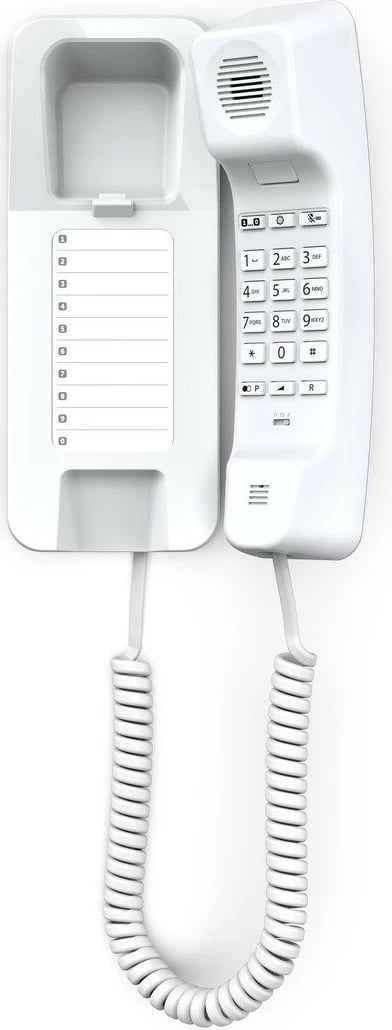 Telefon fiks me kabllo, Gigaset DESK 200, 10 shpejtthirrje, montim në mur, pa ekran, i bardhë