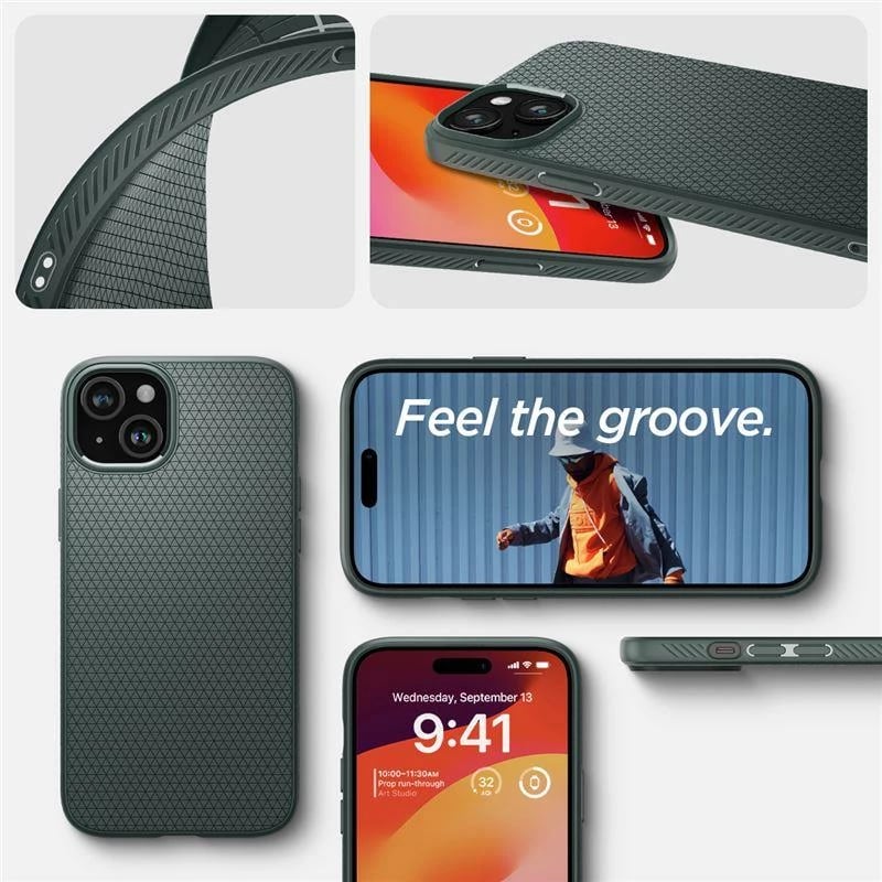 Mbështjellës Spigen Liquid Air për iPhone 15 Plus, Gjelbër e errët