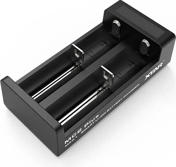 Karikues baterish XTAR MC2 PLUS, për bateri cilindrike Li-ion, 2 vende, i zi