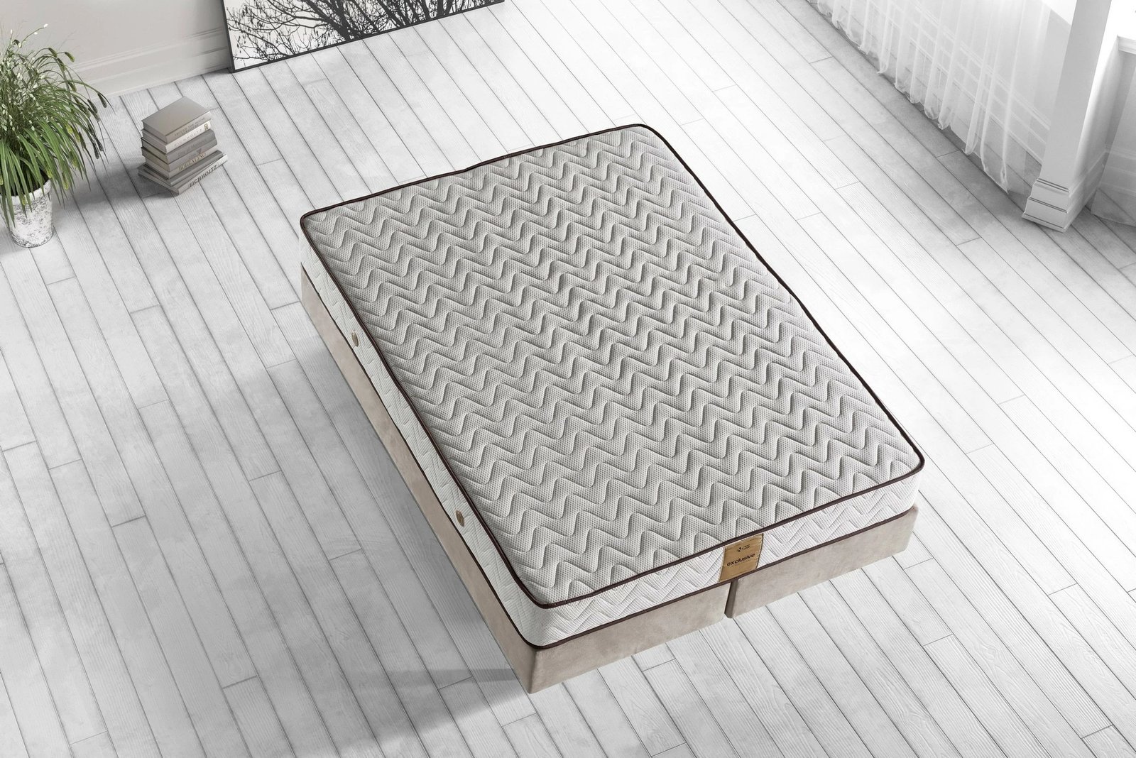 Dyshek luksoz memory foam Visco Exclusive, Skye Decor, 200x200 cm, i butë, ngjyrë e bardhë dhe kafe