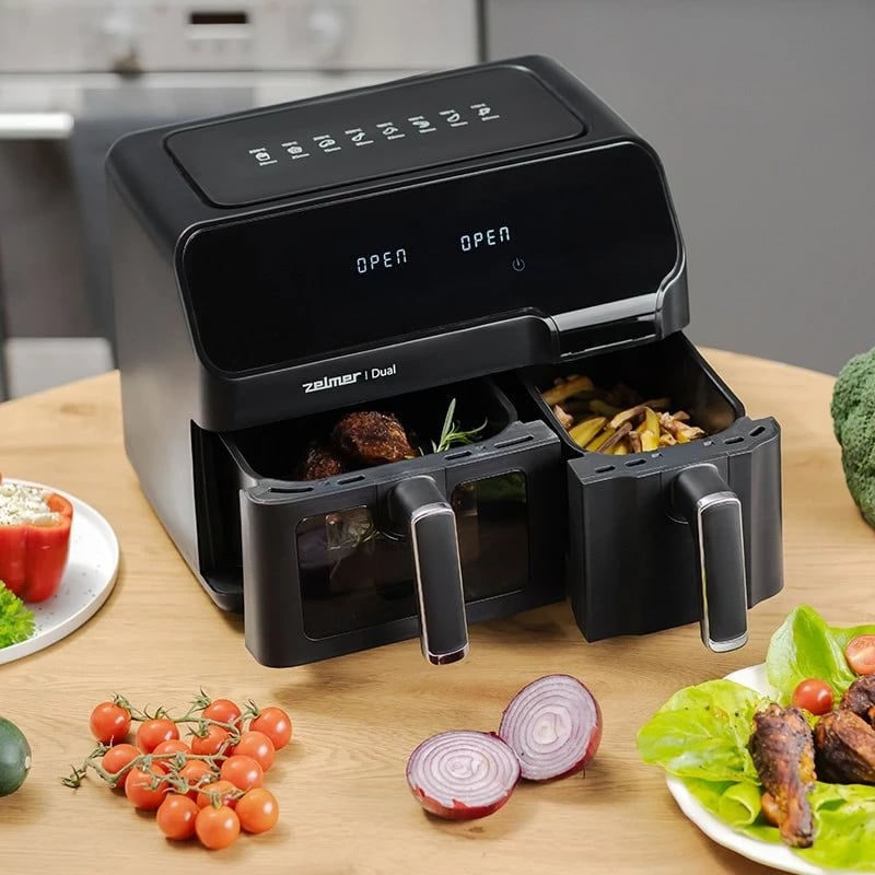 Fritezë ajri Zelmer ZAF 9000, 5.5 l + 3.5 l, 2700 W, e zezë