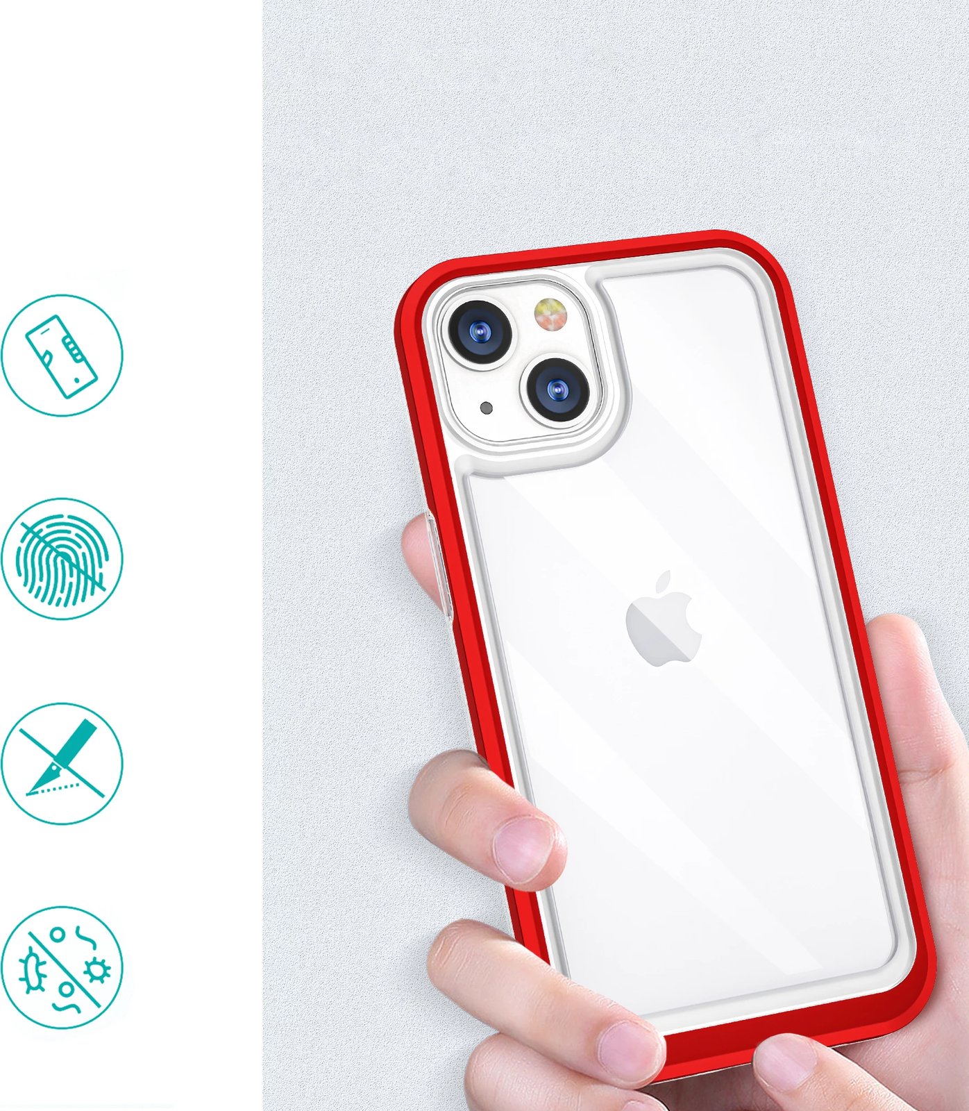 Mbështjellës Hurtel Hybrid Armor Clear 3in1 për iPhone 13 mini, Transparent me kornizë të kuqe