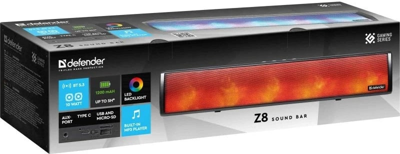 Soundbar Defender Z8, 10W, LED, Bluetooth, E zezë