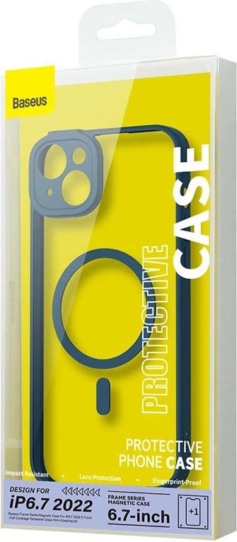 Mbështjellës magnetik Baseus Frame Series me xham të temperuar për iPhone 14 Plus, Blu, set