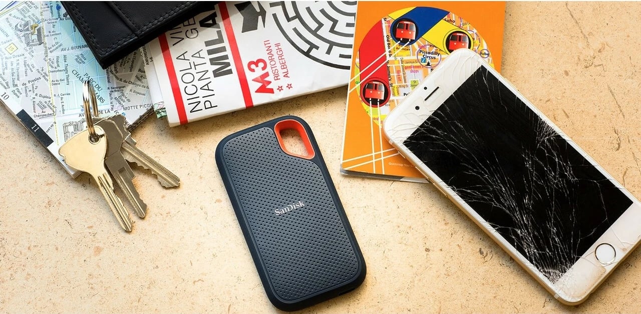 Disk i jashtëm SanDisk Extreme Portable, 1 TB, USB Type-C, 3.2 Gen 2, 1050 MB/s, Mbrojtje me fjalëkalim, E zezë