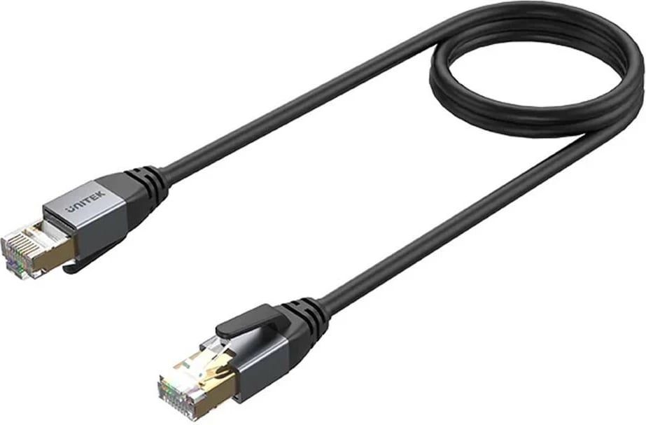 Kabëll Ethernet Unitek RJ-45 LAN, patchcord cat.8, 1m, ngjyrë zi-gri