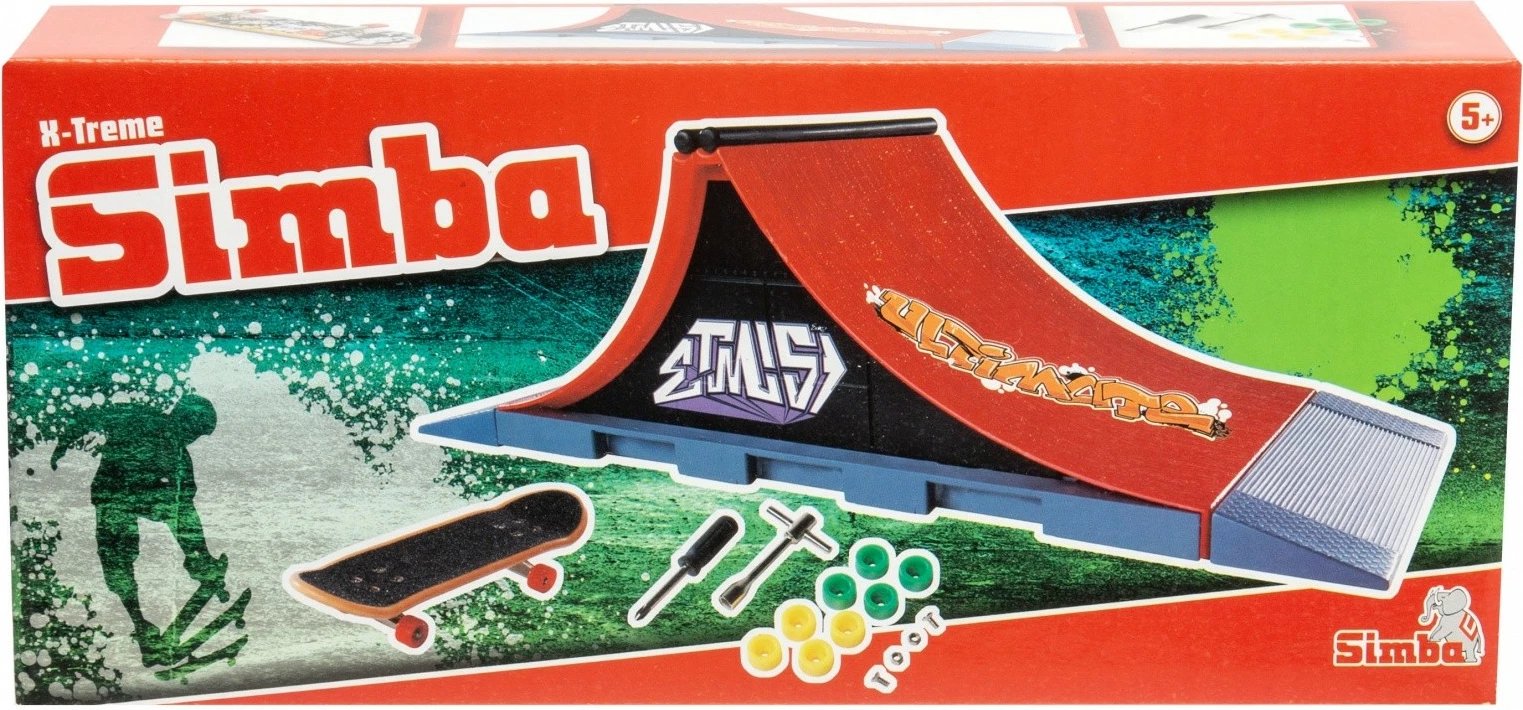 Set mini skateboard me rampë Simba X-Treme, për fëmijë, me aksesorë, shumëngjyrëshe