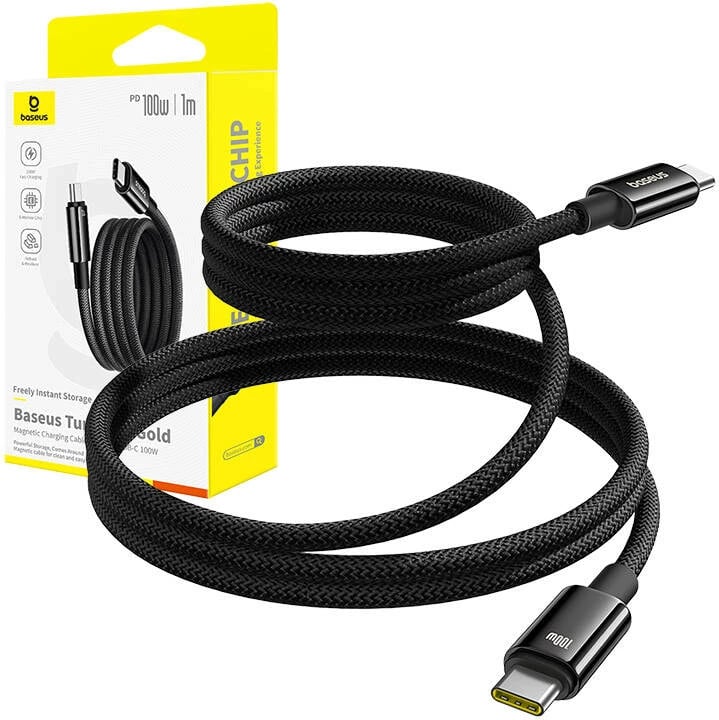 Kabllo karikimi Baseus Tungsten Gold USB-C në USB-C, 100W, 1m, e zezë