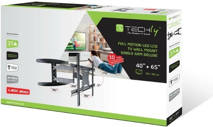 Mbajtës muri për TV Techly 308879, 40-65 inç, i zi