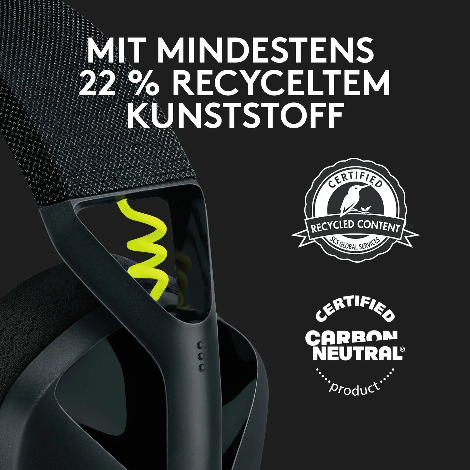 Kufje gaming Logitech G435 LIGHTSPEED, pa tela, e zezë dhe e verdhë neon