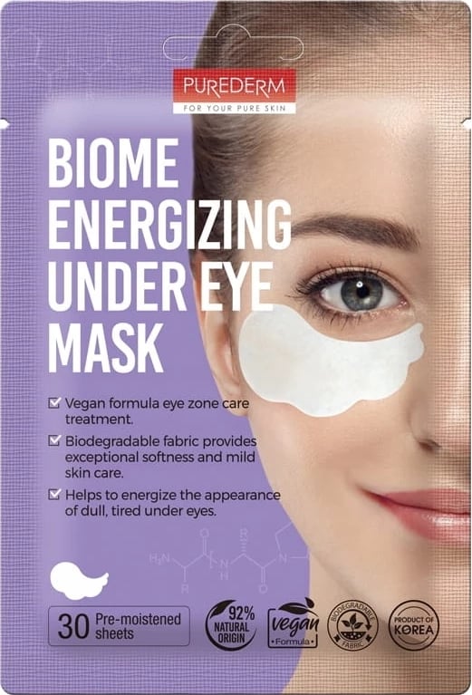 Patch për sy Purederm Biome Energizing Under Eye Mask për femra, 30 copa