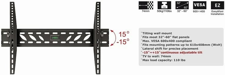 Mbajtës muri për TV Opticum AX Strong Prima, 60", i zi