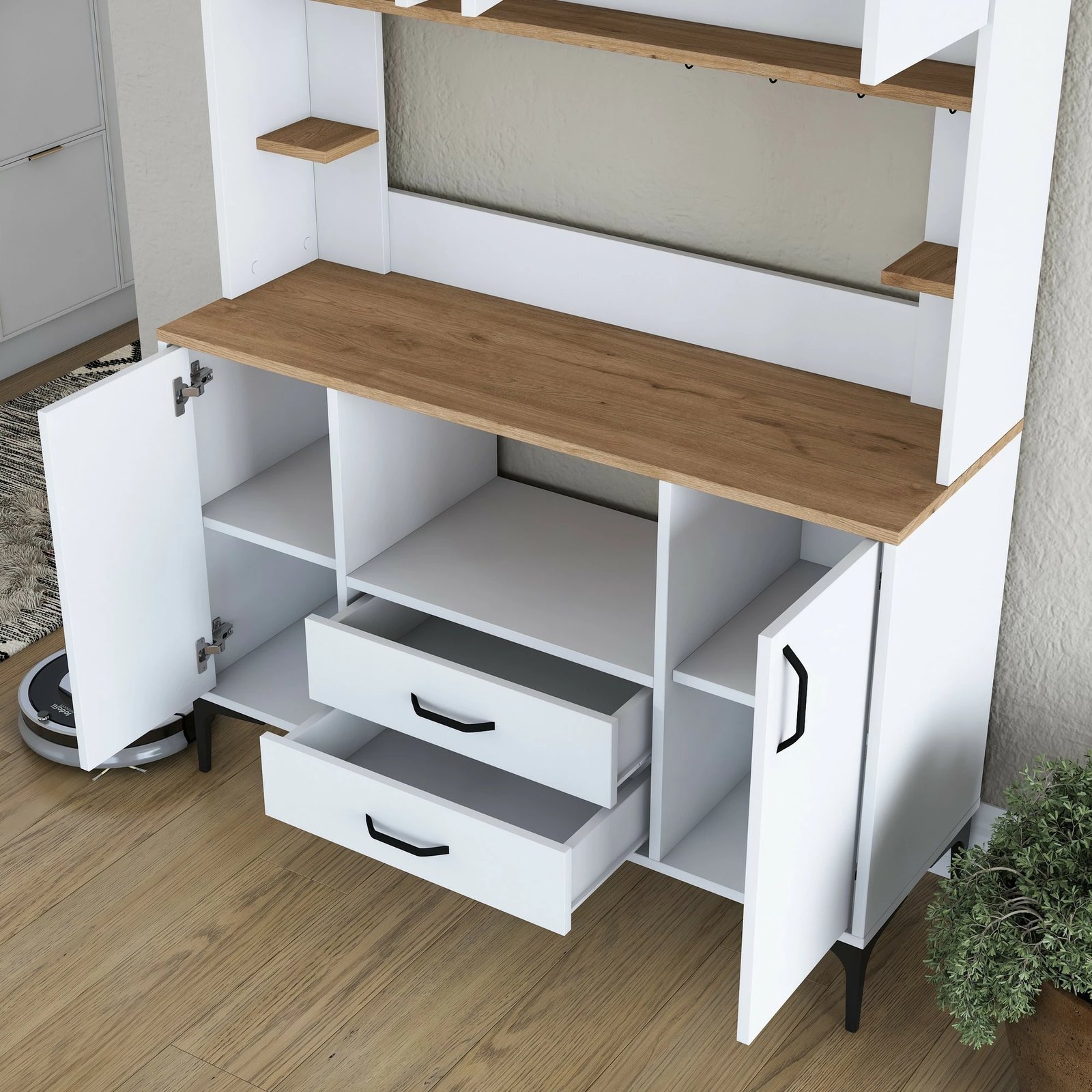 Dollap multifunksional Hanah Home, JE168 - 3257, ngjyrë e bardhë dhe arre