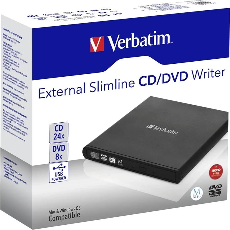 Disk Verbatim Slimline DVD-RW, USB 2.0, i zi