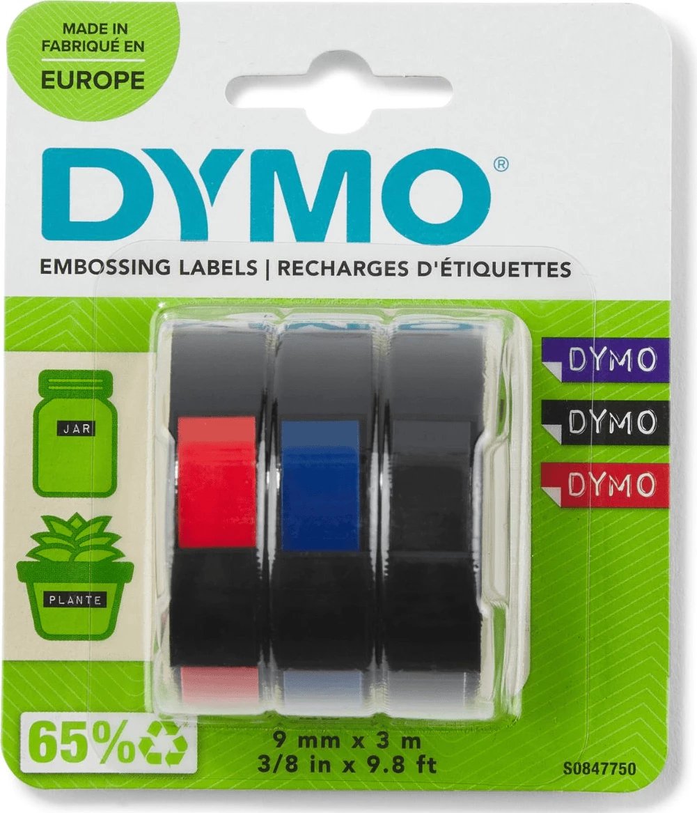 Shirit etiketime Dymo S0847750 9 mm x 3 m, zi/kuq, multipak