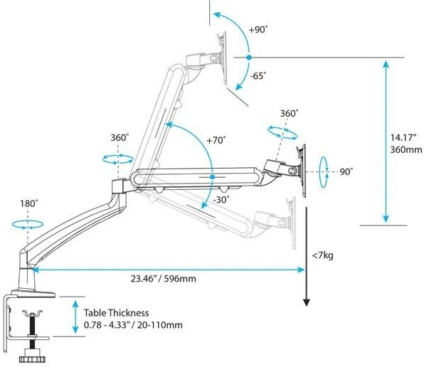 Krah monitori StarTech ARMSLIM, për 1 monitor, montim në tavolinë, 12-34 inç, 7 kg, i zi