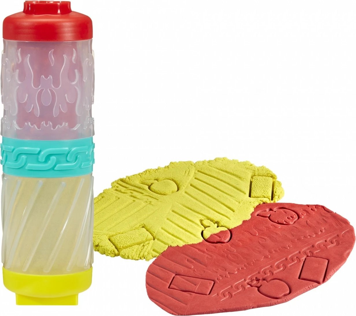 Set plastelinë dhe rërë kinetike MGA Wonder Factory Never Dry, e kuqe dhe e verdhë