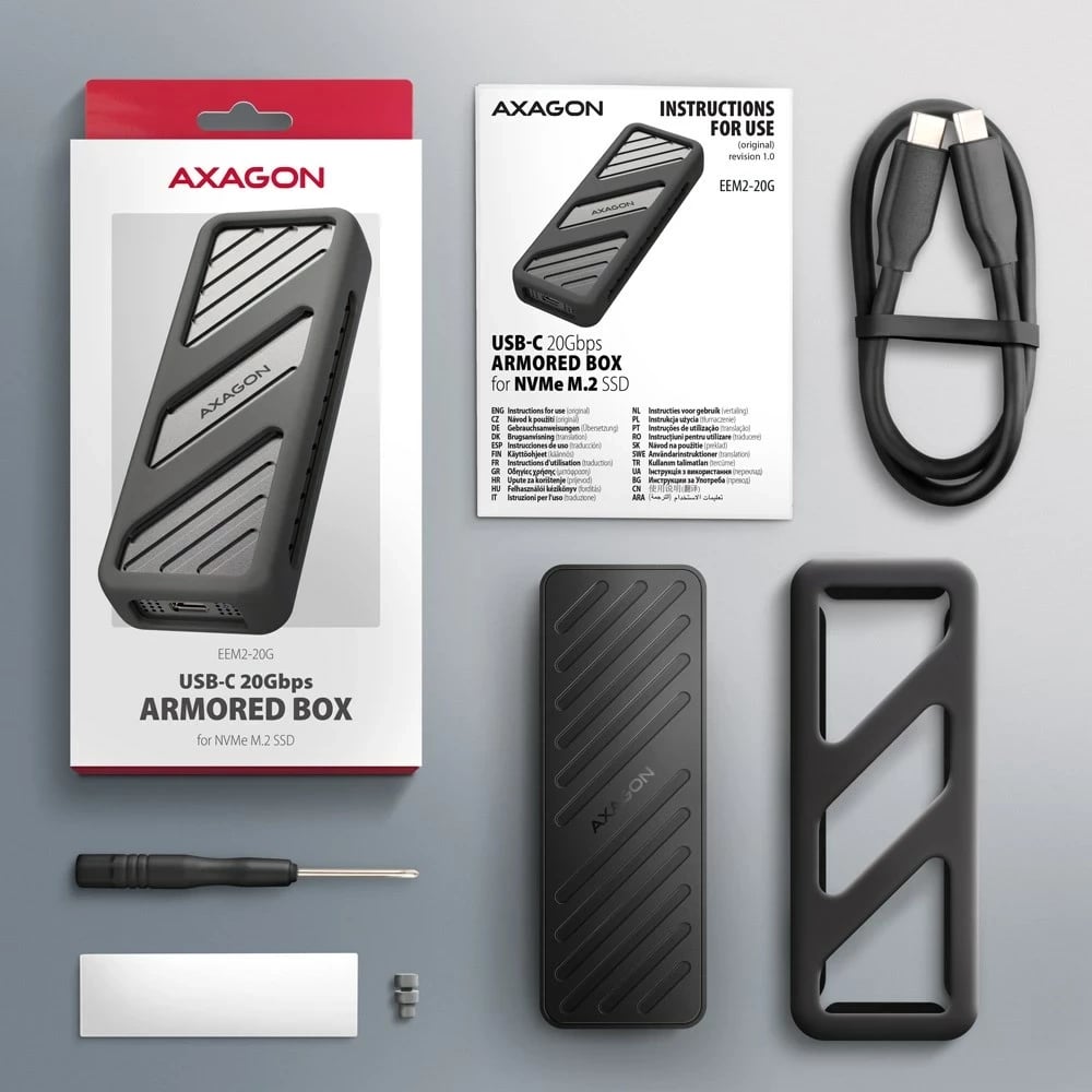 Kasë SSD AXAGON EEM2-20G, USB-C 3.2, M.2, E zezë