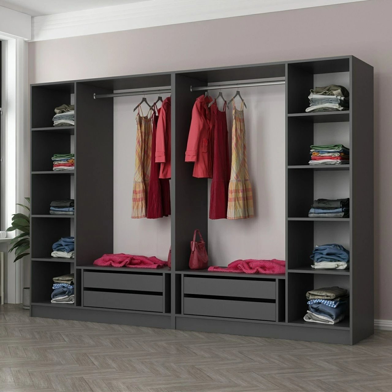 Dollap Skye Decor, anthracite e zi, 270x190x52cm, 8 pjesë