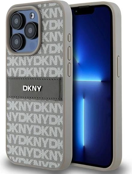 Mbështjellës DKNY Mono Stripe & Metal Logo për iPhone 15 Pro, Bezhe