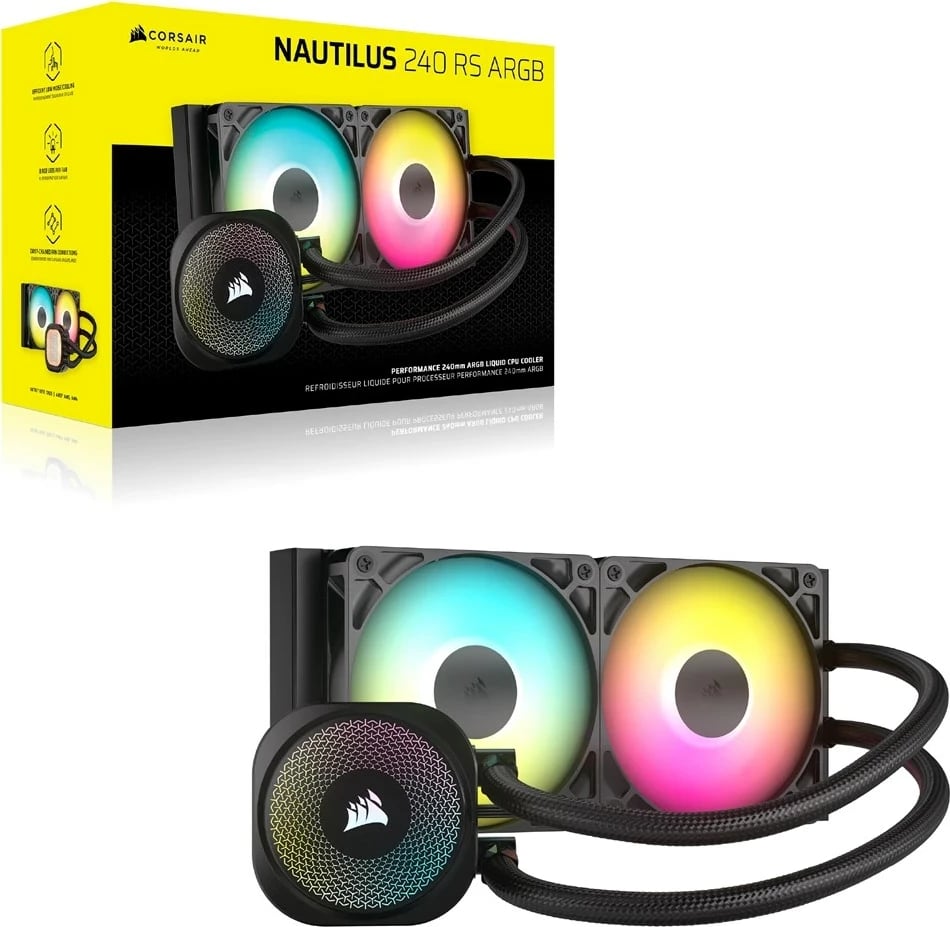 Ftohës uji Corsair NAUTILUS 240 RS ARGB, për procesor, 1 copë, Zi