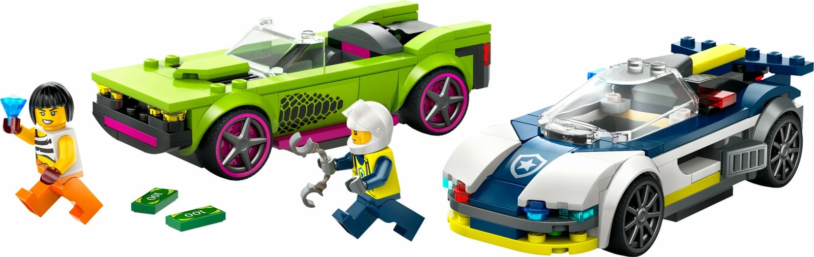 Set ndërtimi LEGO City 60415, veturë policie dhe muscle car, shumëngjyrëshe