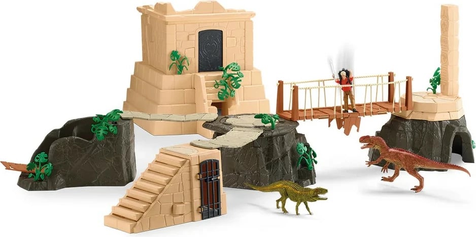 Set figurash aksion Schleich Dinosaur Temple Conquest 42656, me dinozaurë dhe tempull, shumëngjyrësh