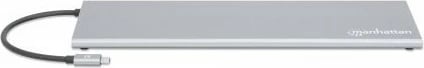 Docking station MANHATTAN USB-C 11in1 MST, për 3 monitorë, argjend