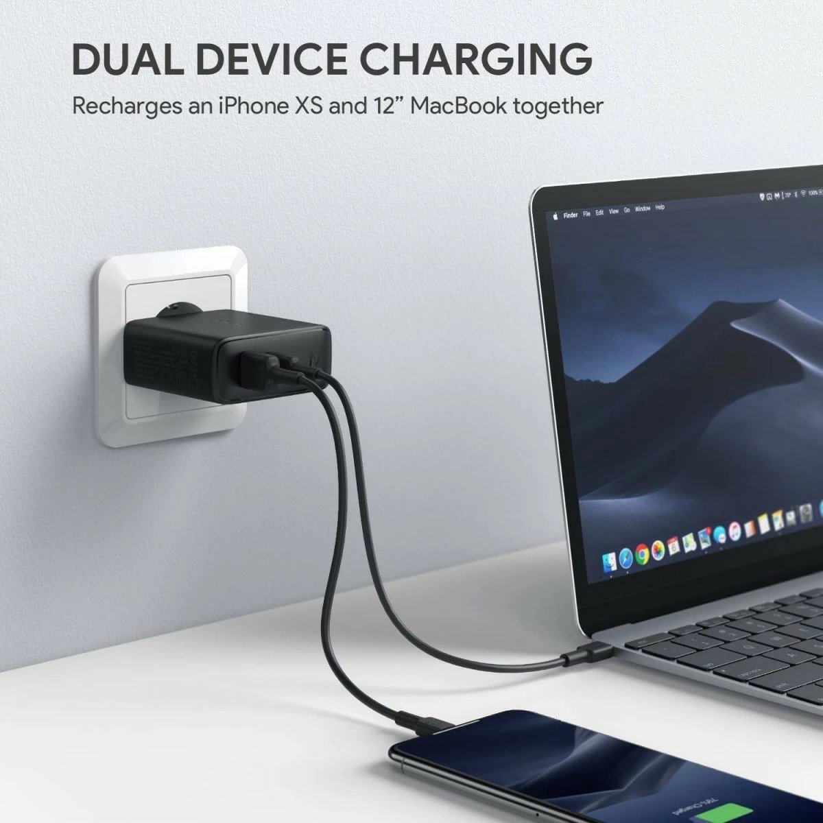Karikues muri AUKEY PA-D3, 60W, 2xUSB (USB-C + USB 3.0), i zi