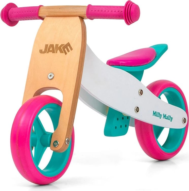 Biçikletë 2-në-1 fëmijësh druri, Milly Mally, JAKE Classic Candy, rrota shkumë 7", sedile e rregullueshme, deri 25 kg, shumëngjyrëshe