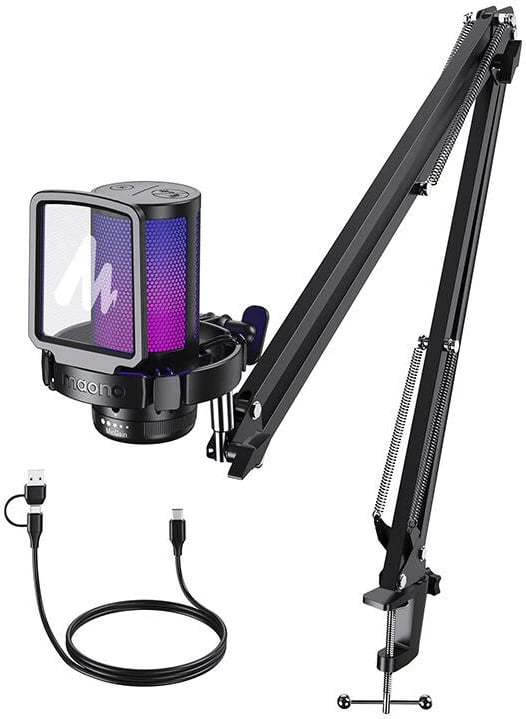 Mikrofon gaming Maono DGM20 S, kondensator, me ndriçim RGB, i zi