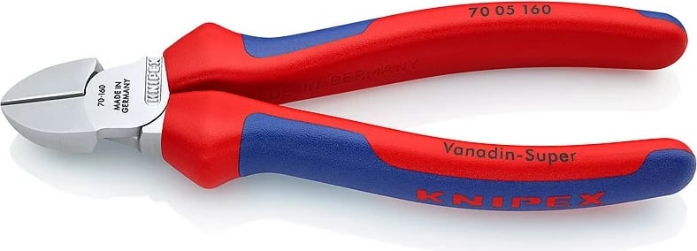Knipex 70 05 160, Pinca prerëse diagonale, 4 mm, Çelik krom-vanadium, Plastik, Blu, Kuqe