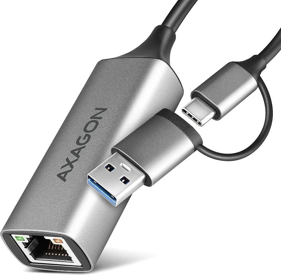 Adapter AXAGON ADE-TXCA Gigabit Ethernet, USB-C + USB-A, Gri