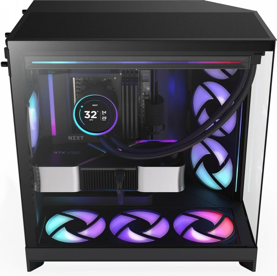 Kasë NZXT H9 Flow RGB (2025) CM-H92FB-R1 Midi Tower ATX, xham i temperuar, mbështetje radiator 420 mm, deri 10 fenera, e zezë