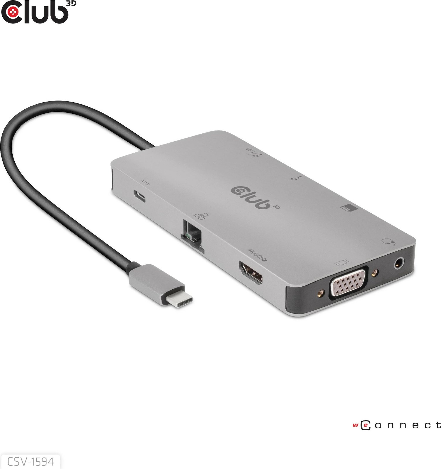 HUB USB-C Club3D 9in1, HDMI VGA 2xUSB RJ45 SD, 100W, zi/gri