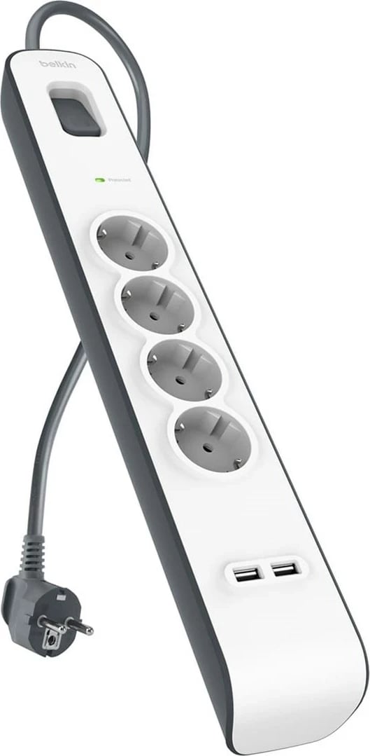 Prizë Belkin BSV401VF2M-V2, 4x Schuko, 2x USB-A, 2m, Bardhë